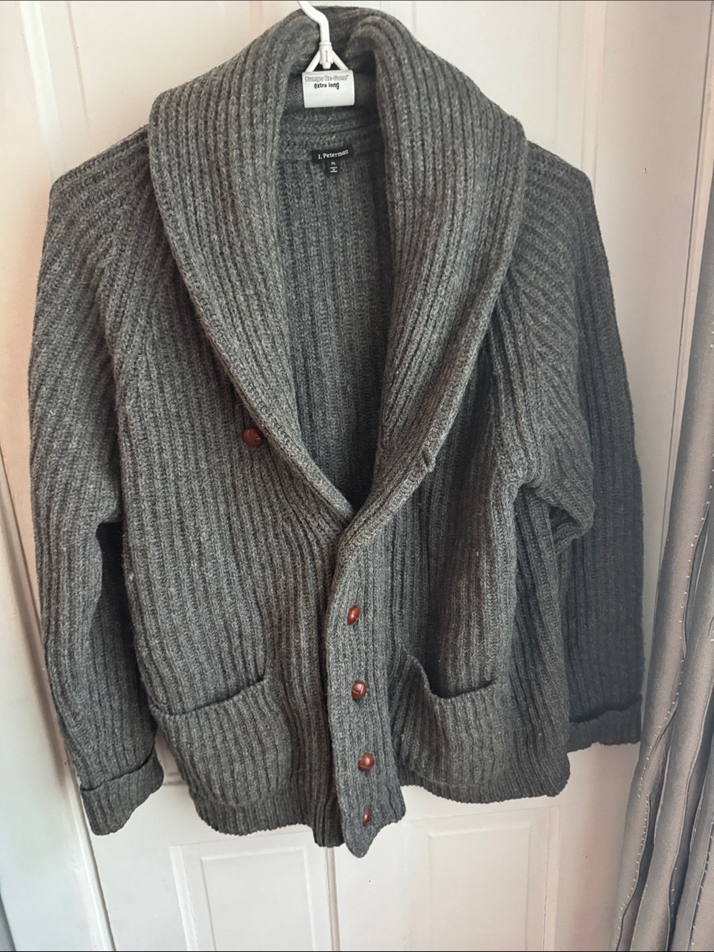 J. Peterman Men’s Cozy Ribbed Shawl Collar Cardigan - Gray